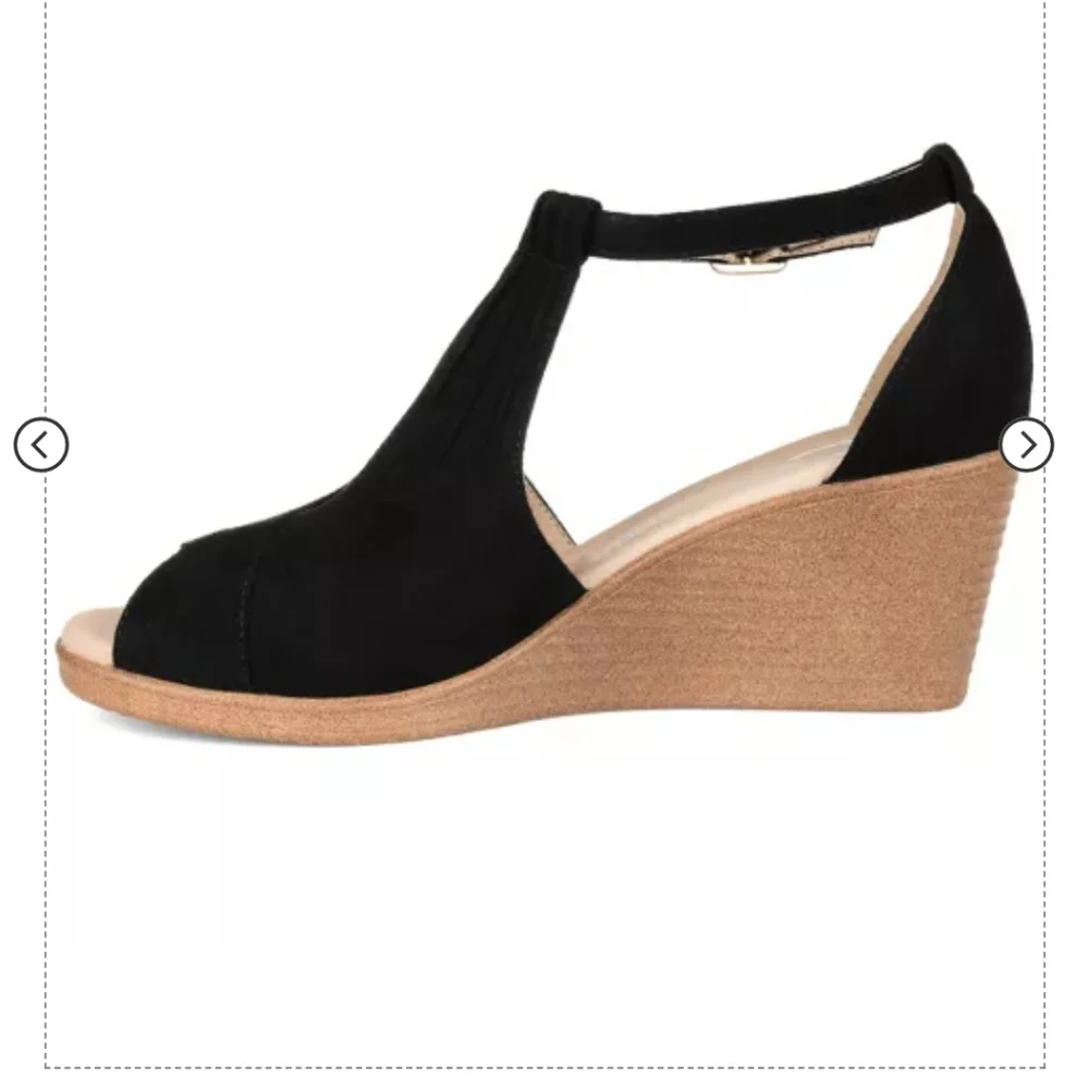 Journee collection black Kedzie Tru Comfort Foam Buckle Open Toe Wedge - Picture 2 of 6